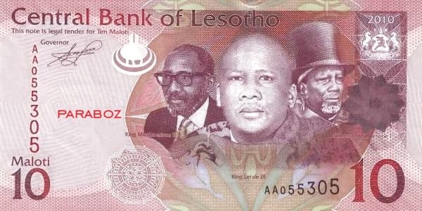 Lesotho 10 LSL ön yüz