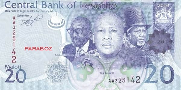 Lesotho 20 LSL ön yüz