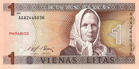 Litvanya Litų 1 LTL ön yüz