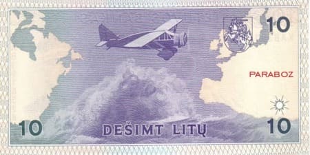 Litvanya Litų 10 LTL arka yüz