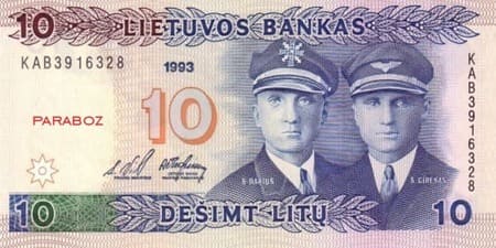 Litvanya Litų 10 LTL ön yüz