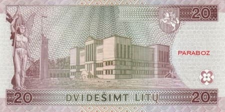 Litvanya Litų 20 LTL arka yüz