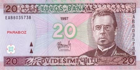 Litvanya Litų 20 LTL ön yüz