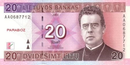 Litvanya Litų 20 LTL ön yüz