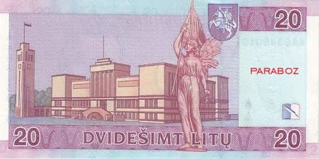 Litvanya Litų 20 LTL arka yüz