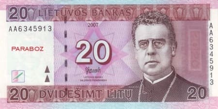 Litvanya Litų 20 LTL ön yüz