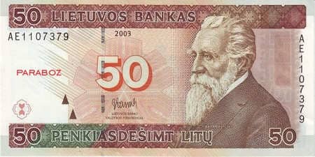 Litvanya Litų 50 LTL ön yüz