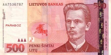 Litvanya Litų 500 LTL ön yüz