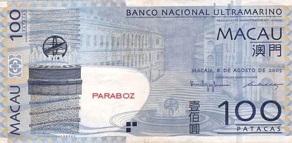 Macau 100 MOP ön yüz