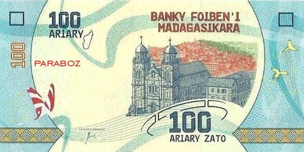 Madagaskar 100 MGA ön yüz