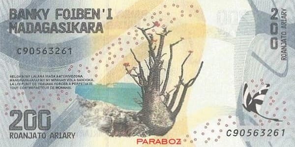 Madagaskar 200 MGA arka yüz