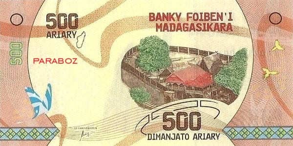 Madagaskar 500 MGA ön yüz