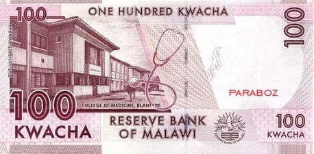 Malawi 100 MWK arka yüz