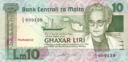 Malta Liri 10 MTL ön yüz