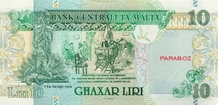 Malta Liri 10 MTL arka yüz