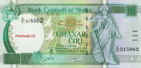 Malta Liri 10 MTL ön yüz