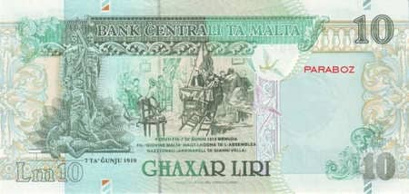 Malta Liri 10 MTL arka yüz