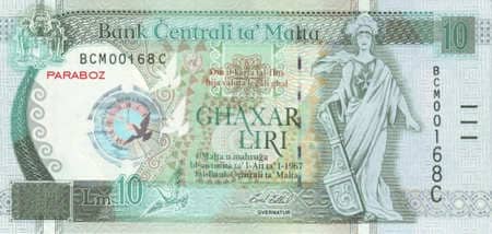 Malta Liri 10 MTL ön yüz