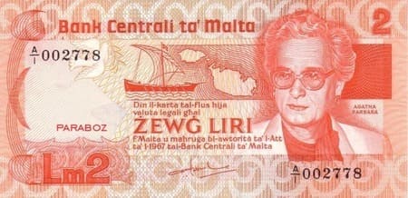Malta Liri 2 MTL ön yüz