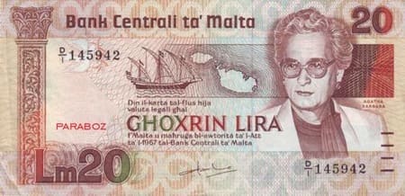 Malta Liri 20 MTL ön yüz