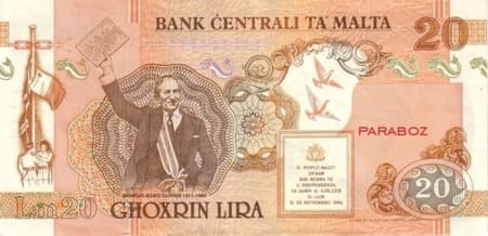 Malta Liri 20 MTL arka yüz