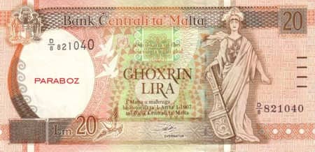 Malta Liri 20 MTL ön yüz