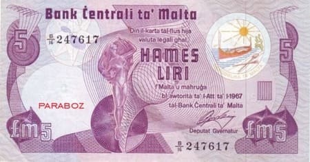 Malta Liri 5 MTL ön yüz