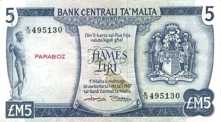 Malta Liri 5 MTL ön yüz