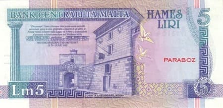 Malta Liri 5 MTL arka yüz