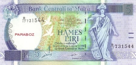 Malta Liri 5 MTL ön yüz