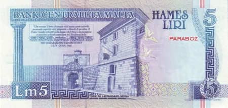 Malta Liri 5 MTL arka yüz