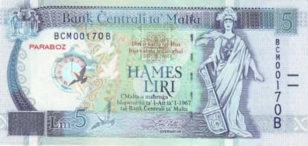 Malta Liri 5 MTL ön yüz