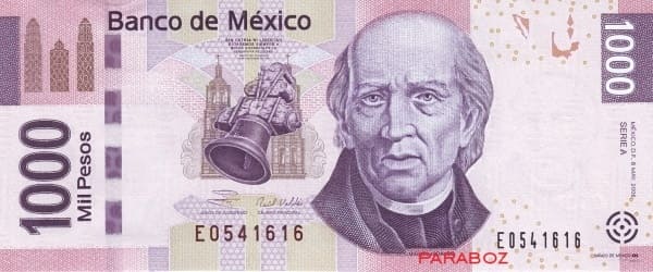 Meksika 1.000 MXN ön yüz