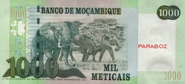 Mozambik 1.000 MZN arka yüz