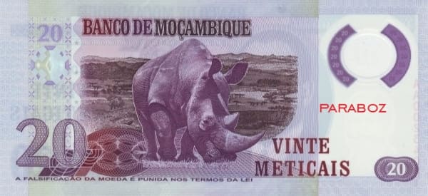 Mozambik 20 MZN arka yüz