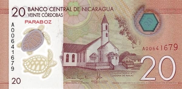 Nikaragua 20 NIO ön yüz