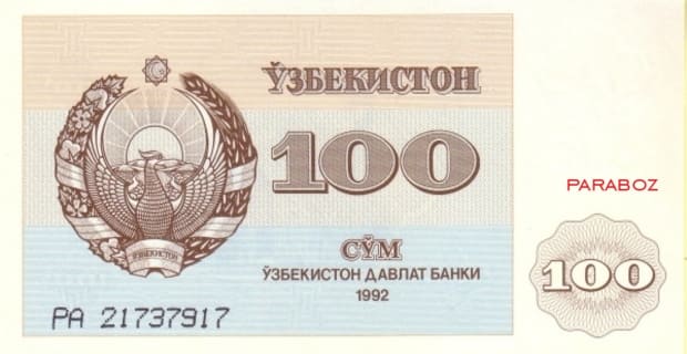 Özbekistan 100 UZS ön yüz