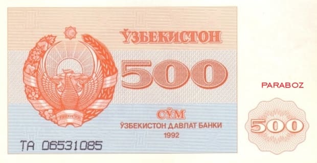 Özbekistan 500 UZS ön yüz