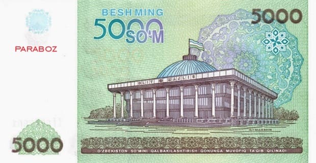 Özbekistan 5.000 UZS arka yüz