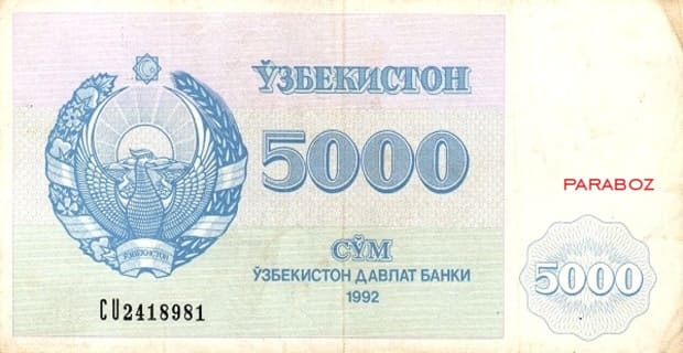 Özbekistan 5.000 UZS ön yüz
