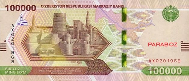 Özbekistan 100.000 UZS ön yüz