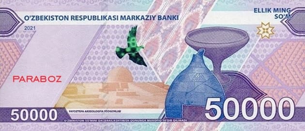 Özbekistan 50.000 UZS arka yüz