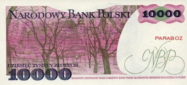 Polonya 10.000 PLN arka yüz