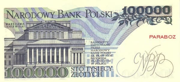 Polonya 100.000 PLN arka yüz
