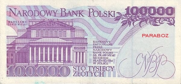 Polonya 100.000 PLN arka yüz