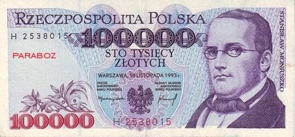 Polonya 100.000 PLN ön yüz