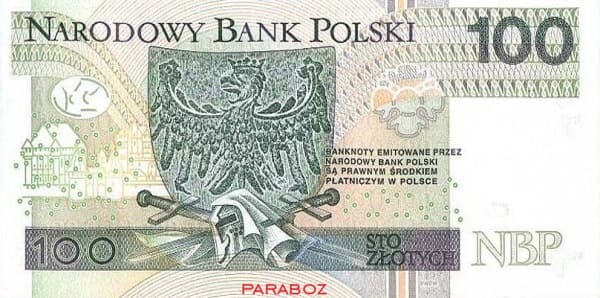 Polonya 100 PLN arka yüz