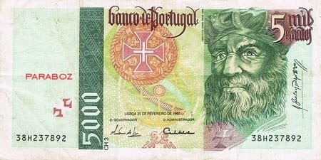 Portekiz Escudos 5.000 PTE ön yüz