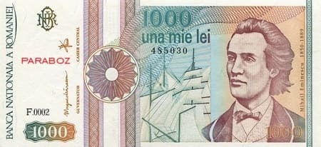 Romanya 1.000 RON ön yüz