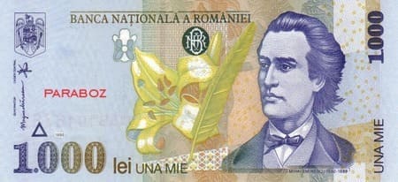 Romanya 1.000 RON ön yüz
